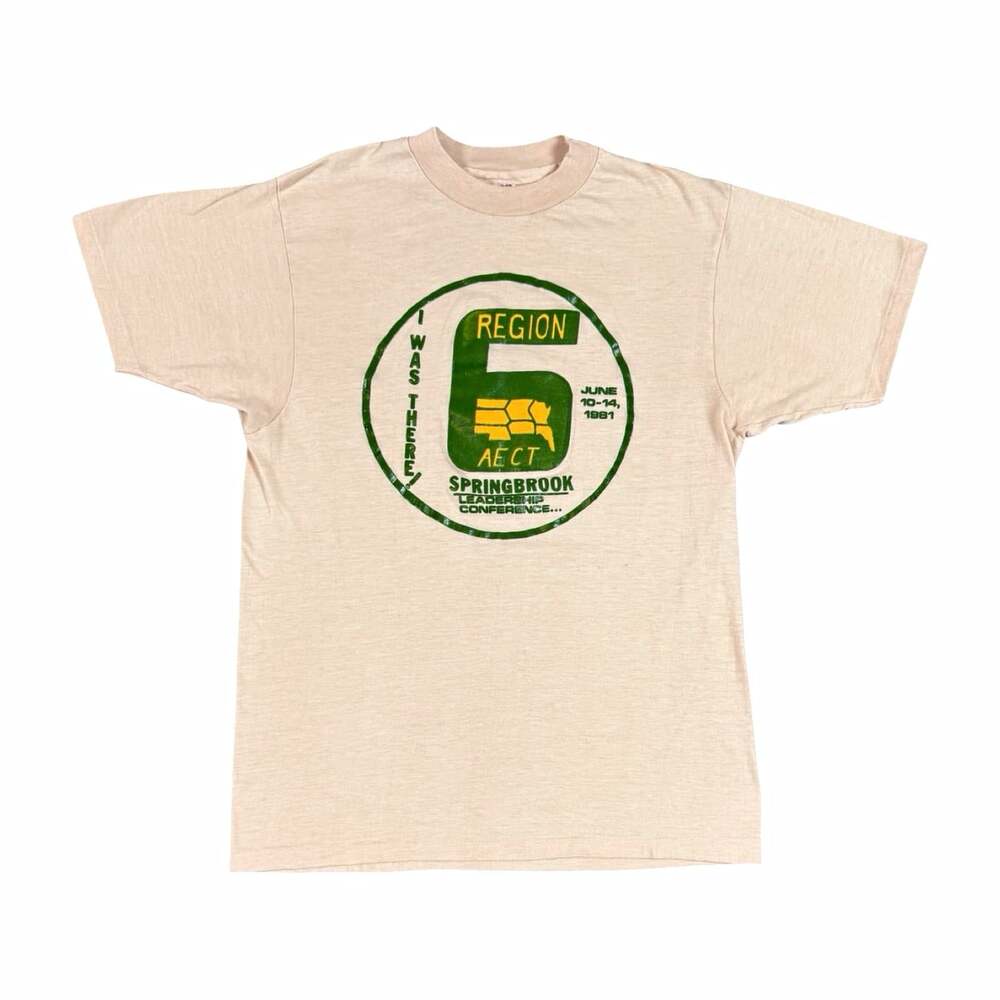 Vintage 1980s Single Stitch Graphic Tee Beige Crew Neck Shirt Size M